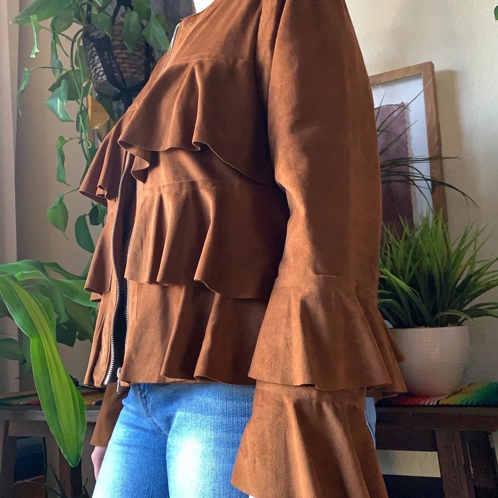 INC International Concepts Brown Ruffled Jacket - Picture 3 of 4